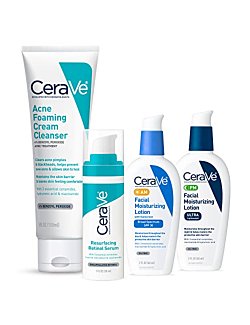 CeraVe Acne Skin Care Set | Acne Treatment Face Wash with Benzoyl Peroxide, Retinol Serum, AM Face Moisturizer with SPF & PM Face Moisturizer| 5oz Cleanser + 1oz Serum + 2oz AM Lotion + 2oz PM Lotion