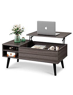 WLIVE Lift Top Coffee Table for Living Room,Small Coffee Table with Storage,Hidden Compartment and Adjustable Shelf,Mid Century Modern Coffee Table,Wood,Grey