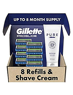 Gillette ProGlide Mens Razors 8 Razor Blade Refills Plus Gillette PURE Mens Soothing Shaving Cream with Aloe, 6 oz