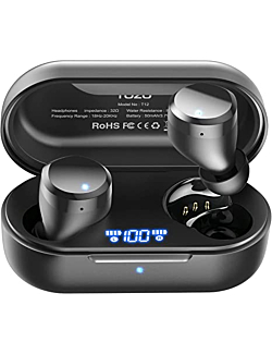 TOZO T12 Wireless Earbuds Bluetooth Headphones Premium Fidelity Sound Quality Wireless Charging Case Digital LED Intelligence Display IPX8 Waterproof Earphones Built-in Mic Headset for Sport