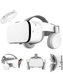 3D VR Virtual Reality Headset, VR Glasses Goggles w/ Bluetooth Headphone [Newest] for iPhone 12 11 Pro Max Mini X R S 8 7 Samsung Galaxy S10 S9 S8 S7 Edge Note/A 10 9 8 + etc 4.7-6.2" Cellphone, White