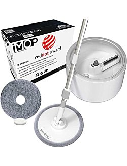 VENETIO iMOP Microfiber Spin Mop and Bucket Set with Patented Water Filtration System - Deep Self Cleaning/Dry/Wet All-in-One Lazy Floor Mop for Home Hardwood, Tile - Ideal for Pet Owners (2 Pads)