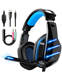 Gaming Headset for PS4 PS5 Xbox One PC Switch Laptop with 7.1 Surround Sound, Gaming Headphones with Noise Canceling Mic