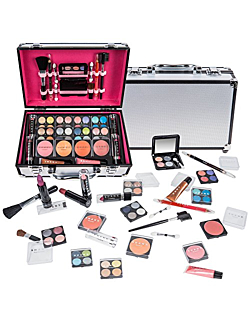 SHANY Carry All Makeup Train Case with Pro Teen Makeup Set, Makeup Brushes, Lipsticks, Eye Shadows, Blushes, and more - Silver