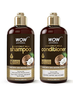 WOW Skin Science Coconut Milk Shampoo and Conditioner Set - Coconut Shampoo & Coconut Conditioner Set - Shampoo Conditioner Set Paraben Sulfate Free - Shampoo & Conditioner Set for Curly Hair