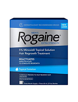 Rogaine Men's Extra Strength 5% Minoxidil Topical Solution for Hair Loss and Regrowth, Treatment for Thinning Hair, 3 Month Supply, Unscented, 2 Fl Oz, Pack of 3