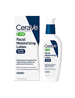 CeraVe PM Facial Moisturizing Lotion | Night Cream with Hyaluronic Acid and Niacinamide | Ultra-Lightweight, Oil-Free Moisturizer for Face | 3 Ounce