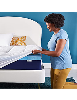 Sleep Innovations Dual Layer 4 Inch Memory Foam Mattress Topper, Queen Size, Medium Support, 2 Inch Cooling Gel Memory Foam Plus 2 Inch Pillow Top Cover