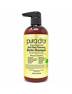 PURA D'OR Original Gold Label Anti-Thinning Biotin Shampoo (16oz) Argan Oil, Nettle Extract, Saw Palmetto, 17+ Herbal DHT Blockers, No Sulfates, Natural Preservatives, Men & Women (Packaging may vary)