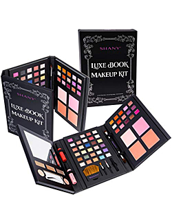 SHANY Luxe Book Makeup Set - All In One Travel Cosmetics Kit with 30 Eyeshadows, 15 Lip Colors, 5 Brushes, 4 Pressed Blushes, 3 Brow Colors, and Mirror