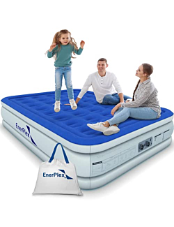 EnerPlex Queen Air Mattress with Built-in Pump - 16 Inch Double Height Inflatable Mattress for Camping, Home & Portable Travel - Durable Blow Up Bed with Dual Pump - Easy to Inflate/Quick Set Up﻿