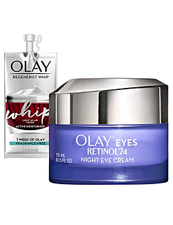 Olay Regenerist Retinol Eye Cream, Retinol 24 Night Eye Cream, 0.5oz + Whip Face Moisturizer Travel/Trial Size Bundle