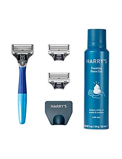 Harry's Razors for Men - Shaving Kit for Men includes a Mens Razor Handle, 3 Razor Blade Refills, Travel Blade Cover, and 4 Oz Shave Gel (Ocean Blue)