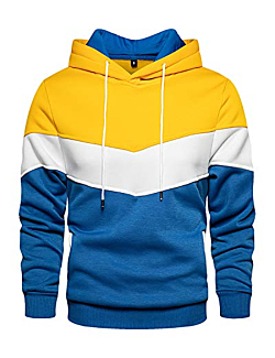 Mooncolour Mens Novelty Color Block Hoodies Cozy Sport Outwear Yellow Blue