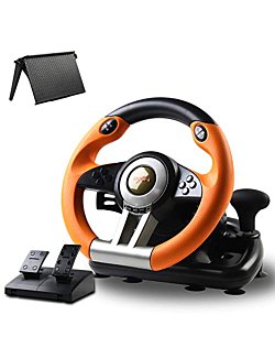 Game Racing Wheel, PXN-V3II 180° Competition Racing Steering Wheel with Universal USB Port and with Pedal, Suitable for PC, PS3, PS4, Xbox One, Xbox Series S&X, Nintendo Switch - Orange