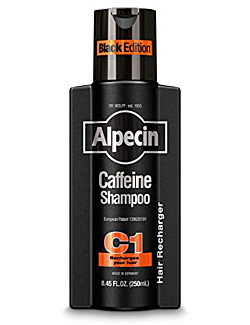 Alpecin Caffeine Shampoo C1 Black Edition, Men's Natural Hair Growth Shampoo for Thinning Hair with Niacin, Menthol, and Castor Oil, 8.45 fl. oz.