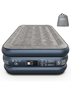 iDOO Air Mattress, Inflatable Airbed with Built-in Pump, 3 Mins Quick Self-Inflation/Deflation, Comfortable Top Surface Blow Up Bed for Home Portable Camping Travel, 75x39x18in, 550 lb MAX (Twin)