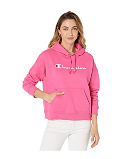 Champion Crewneck, Powerblend Relaxed Crew Hoodie, Best Pullover Hooded Sweatshirts for Women, Script, Wow Pink-Y08113, X-Small