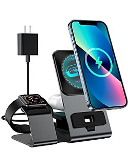 3-in-1 Magsafe Charger Wireless Charging Station, Aluminum Alloy Fast Magnetic Mag-Safe Charger Stand, for Apple Watch, AirPods Pro/3/2, iPhone 13/12/11/Pro/XS/XR/8 （with PD 20W Adapter）