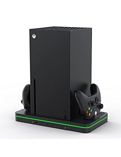 Charging Stand with Cooling Fan, CODOGOY Vertical Stand Compatible with Xbox Series X/S Console and Controller, Vertical Dual Controller Charger Station Dock Accessories with 3 USB Ports