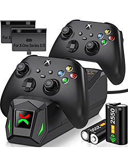 Controller Charger Station with 2x2550mAh Rechargeable Battery Packs for Xbox One/X/S/Elite/Xbox Series X|S, High Speed Charging Station Dock with 4 Batteries Cover for Xbox Controller Battery Pack