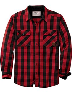 Legendary Whitetails Men's Tough As Buck Flannel Shirt in Red Buffalo Check - Front View