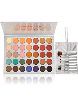 35 Colors Eyeshadow Palette with 7Pcs Makeup Brushes Set, All in One Makeup Kit Matte Shimmer Pigmented Eye Shadow Pallete Waterproof Powder Natural Nude Naked Smokey