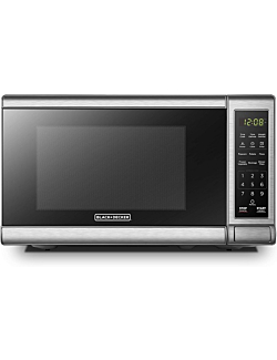 BLACK+DECKER EM720CB7 Digital Microwave Oven with Turntable Push-Button Door, Child Safety Lock, 700W, Stainless Steel, 0.7 Cu.ft