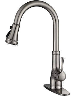 Kitchen Faucet-WEWE Single Handle Stainless Steel Brushed Nickel Pull Down Kitchen Sink Faucet with Pull Out Sprayer