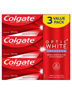 Colgate Optic White Advanced Teeth Whitening Toothpaste with Fluoride, 2% Hydrogen Peroxide, Sparkling White - 3.2 Ounce (3 Pack)