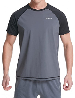 VAYAGER Men's Swim Shirts Rash Guard UPF 50+ Short Sleeve Quick Drying Crew Water Shirt(Gray-M)