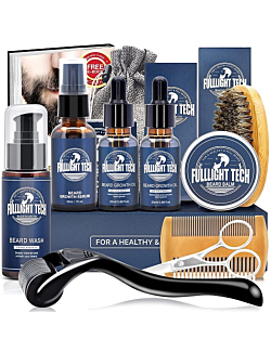 Beard Growth Kit,Beard Grooming Kit,Beard Kit W/Beard Roller,Beard Growth Oil,Beard Wash, Beard Balm,Comb,Brush,Shaving Scissors,Bag,E-book,Stocking Stuffers Birthday Gifts for Fathers Dad Men Him