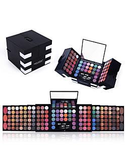 142 Colors Pigmented Shimmer Matte Eyeshadow Palette + 3 Colors Face Blushes + 3 Colors Eyebrow Powder Makeup Set with A Mirror Nude Colorful Eye Shadow Kits Women Gift