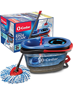 O-Cedar EasyWring RinseClean Microfiber Mop and Bucket System with grey mop and bucket.