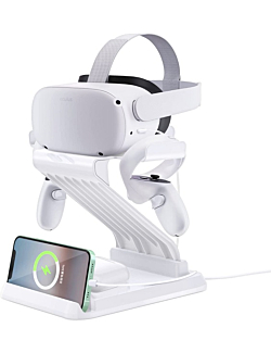 CNBEYOUNG Charging Dock Station Compatible with Meta Oculus Quest 2,VR Headset Display Stand Mount and Controller Holder,Wireless Charger Compatible with iPhone Series,Apple Watch Series&Airpods Pro