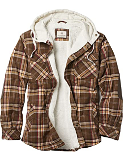 Legendary Whitetails Men's Standard Camp Night Berber Lined Hooded Flannel Shirt Jacket, Ranger Plaid, Large