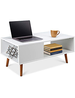 Best Choice Products Wooden Mid-Century Modern Coffee Table, Accent Furniture for Living Room, Indoor, Home Décor w/Open Storage Shelf, Wood Grain Finish - White/Brown