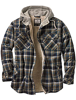 Legendary Whitetails Men's Standard Camp Night Berber Lined Hooded Flannel Shirt Jacket, Upland Plaid, X-Large