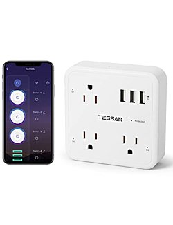 Smart Plug Outlet Extender Compatible with Alexa Google Home, TESSAN WiFi Multi Plug Outlet with 3 Outlets 3 USB, Wall Outlet Surge Protector Power Strip 900J for Indoor, Voice and Smartlife Control