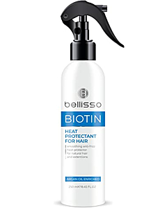 BELLISSO Biotin Heat Protectant Spray for Hair with Moroccan Argan Oil - Leave in Deep Conditioner for Dry Damaged Hair - Protection Styling and Treatment Products for Women