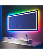 ISTRIPMF 60x28 Inch LED Bathroom Mirror with Lights, RGB Color Changing Lighted Mirrors with Bathroom Wall, Dimmable, Anti-Fog,Large LED Mirror for Bathroom (RGB Multicolor Backlit+Front-Lit)