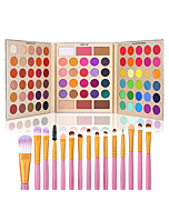 UCANBE Professional 86 Colors Eyeshadow Palette with 15pcs Makeup Brushes Set Matte Glitter Long Lasting Highly Pigmented Waterproof Contour Blush Powder Highlighter All in One