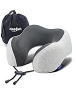 napfun Neck Pillow for Traveling, Upgraded Travel Neck Pillow for Airplane 100% Pure Memory Foam Travel Pillow for Flight Headrest Sleep, Portable Plane Accessories, Light Grey