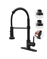 BESy Commercial Kitchen Faucet with Pull Down Sprayer, Solid Brass High-Arc Single Handle Single Lever Spring Rv Kitchen Sink Faucet with Pull Out Sprayer, 3 Function Laundry Faucet, Matte Black