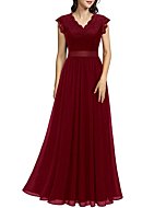 Dressystar Women's V Neck Sleeveless Lace Bridesmaid Dress Wedding Guest Dress Formal Party Gown 0050BD Dark Red L