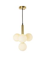 BAODEN 4 Lights Modern Globe Pendant Light Fixture Mid Century Chandelier with G9 Bulb Brushed Brass Finished with White Globe Glass Lampshade Dining Kitchen Living Room Bedroom Lighting (Gold)