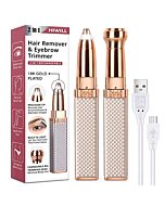 Eyebrow Trimmer & Facial Hair Removal for Women, 2 in 1 Eyebrow Razor and Painless Hair Shaver Rechargeable for Face Peach Fuzz, Eyebrow, Lips, Body, Chin, Arms with Built-in LED Light (Rose Gold)