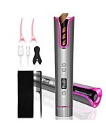 BlumWay Cordless Auto Hair Curler, Automatic Curling Iron with LCD Display Adjustable Temperature & Timer,Rechargeable & Portable Curling Wand for Travel,Magic Styling Tools(Purple)