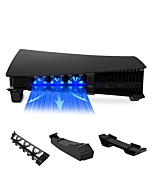 NexiGo PS5 Horizontal Stand with Slient Cooling Fan, [Auto On/Off], [Minimalist Design], Compatible with Playstation 5 Disc & Digital Editions, Built-in LED Light, Extra USB Port, Black