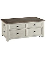 Signature Design by Ashley Bolanburg Farmhouse Lift Top Coffee Table with Drawers, Antique Cream & Brown